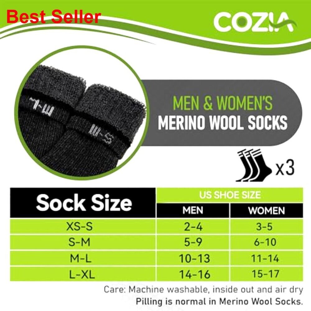 Merino Wool Thermal Socks for Men & Women, Winter Warm Cozy Hiking - Picture 4 of 6